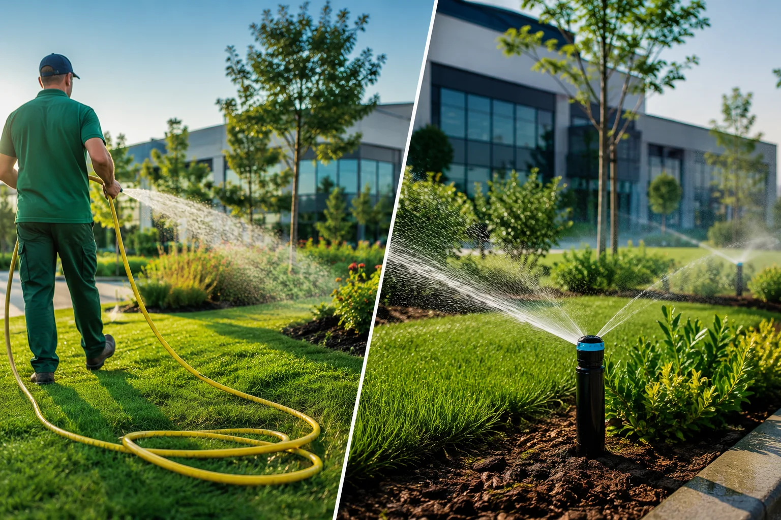 Commercial landscape irrigation and automated sprinkler watering system